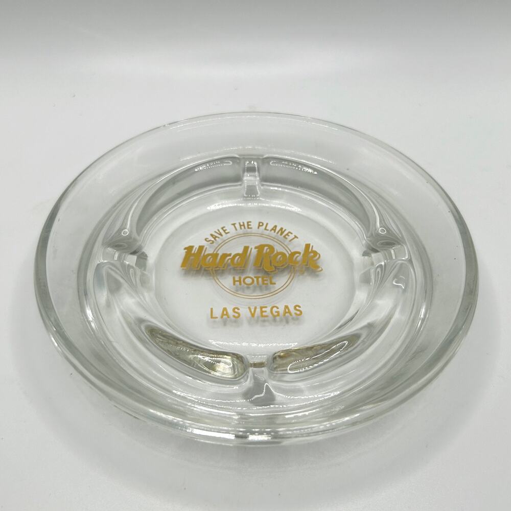 Vintage Hard Rock Hotel Las Vegas Opening Day Clear Ashtray Gold Save The Planet